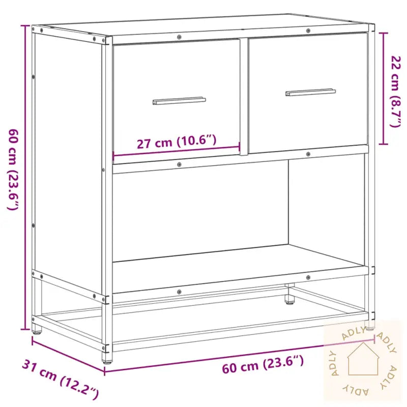 Nattbord Røkt Eik 60X31X60 Cm Konstruert Tre Og Metall