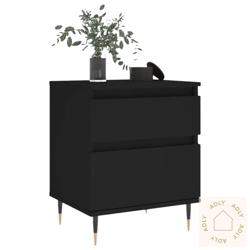 Black elegant nattbord med klassisk design og tapered bein for stilig hagemøbler