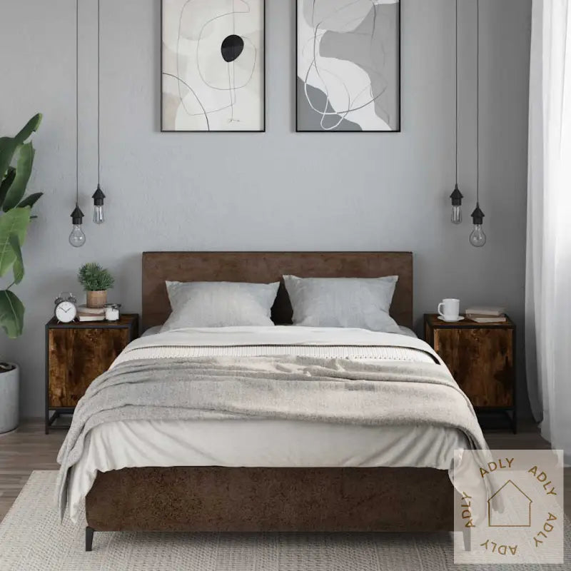 Nattbord 2 Stk Røkt Eik 40X31X50 Cm Konstruert Tre Og Metall