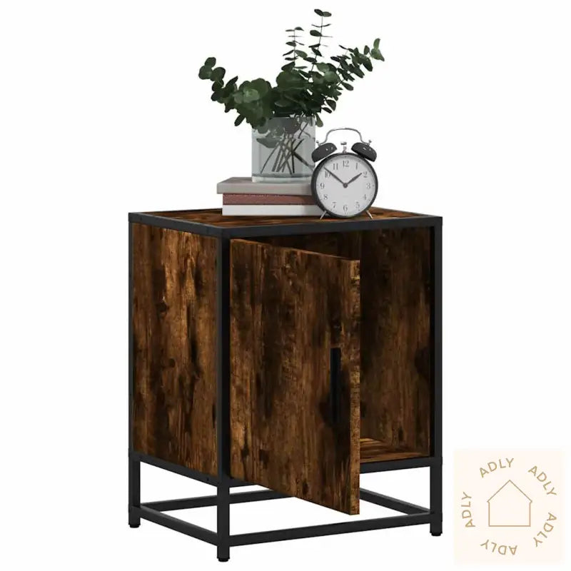 Nattbord 2 Stk Røkt Eik 40X31X50 Cm Konstruert Tre Og Metall
