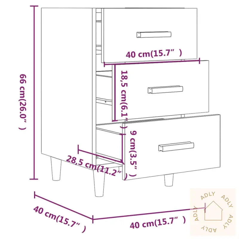 Nattbord Betonggrå 40X40X66 Cm Konstruert Tre