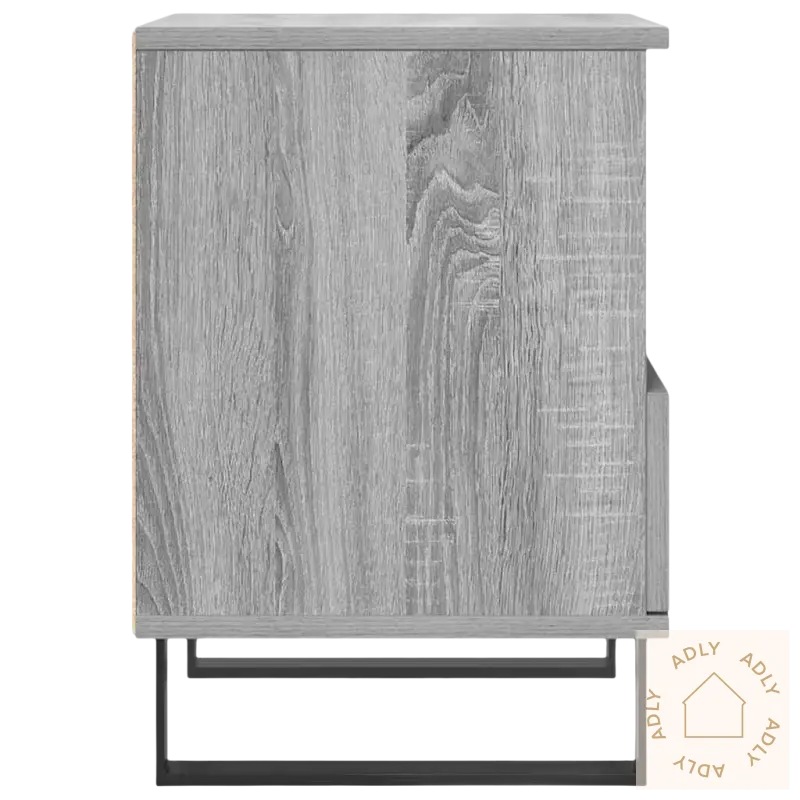 Elegant nattbord med stående hyller i slitesterkt materiale og grå trelignende finish