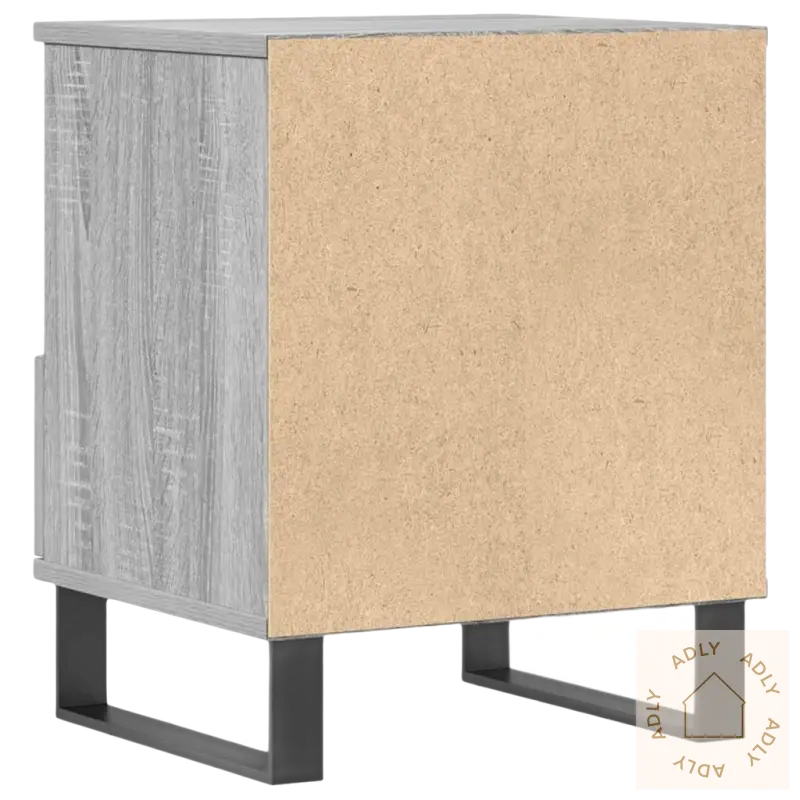 Elegant nattbord med stående hyller i slitesterkt materiale og grå tanfarge