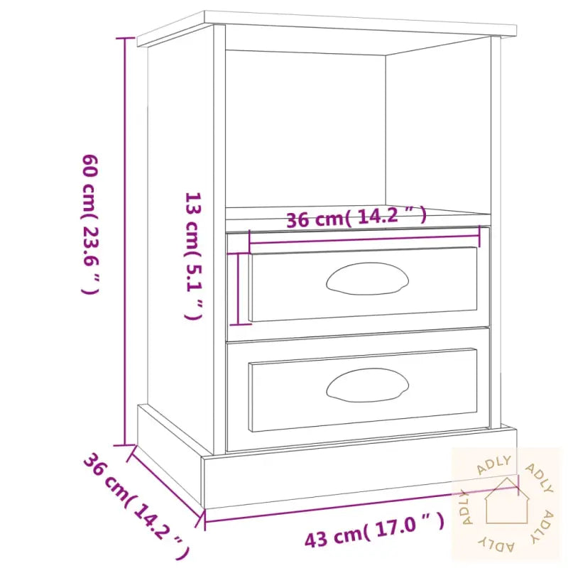 Nattbord 2 Stk Svart 43X36X60 Cm