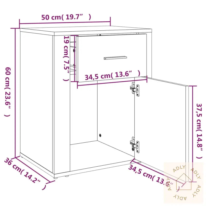 Nattbord Hvit 50X36X60 Cm Konstruert Tre
