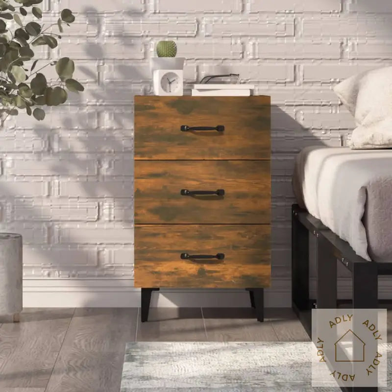 Nattbord Røkt Eik 40X40X66 Cm Konstruert Tre