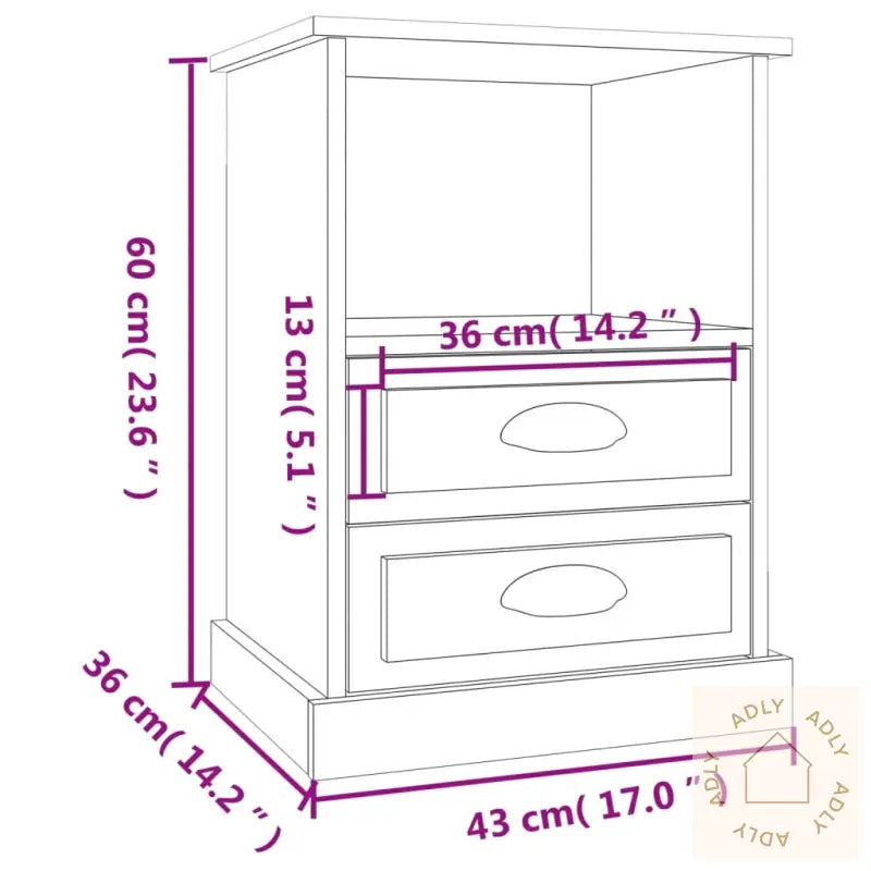 Nattbord Betonggrå 43X36X60 Cm