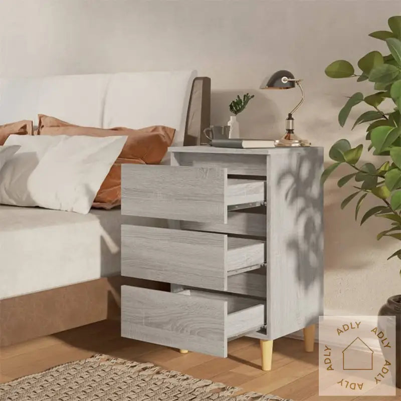 Nattbord Med Ben I Heltre Grå Sonoma 40X35X69 Cm