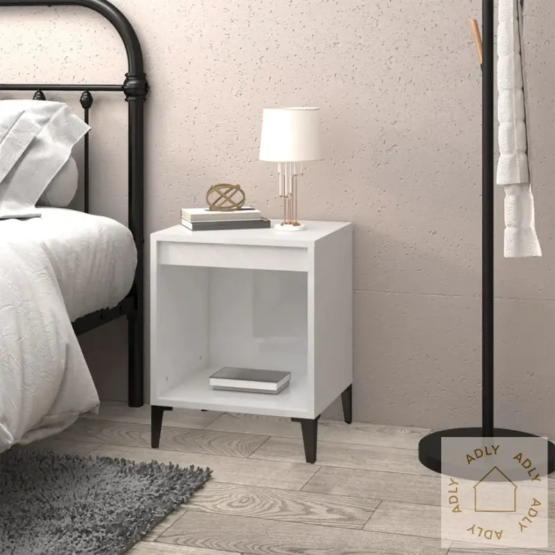 Nattbord Høyglans Hvit 40X35X50 Cm