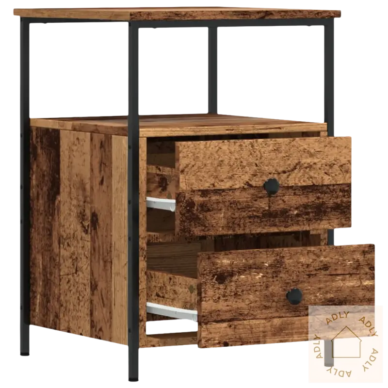 Rustikt nattbord med åpent skuffer, passer perfekt som elegant nattbord med klassisk design