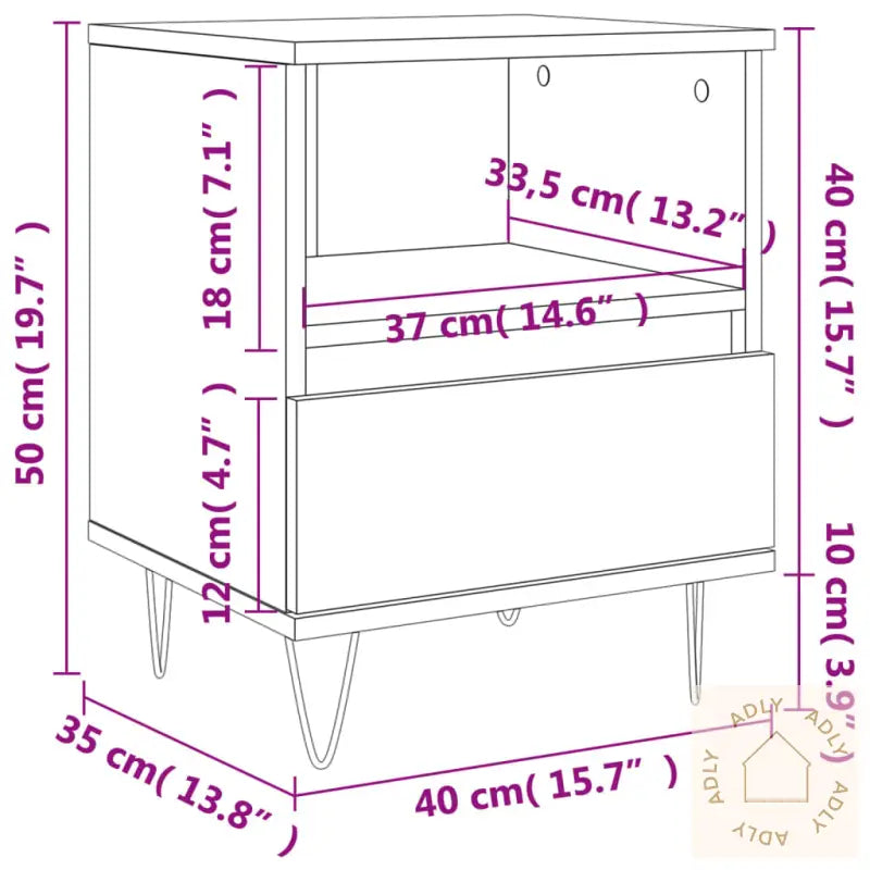 Nattbord Hvit 40X35X50 Cm Konstruert Tre
