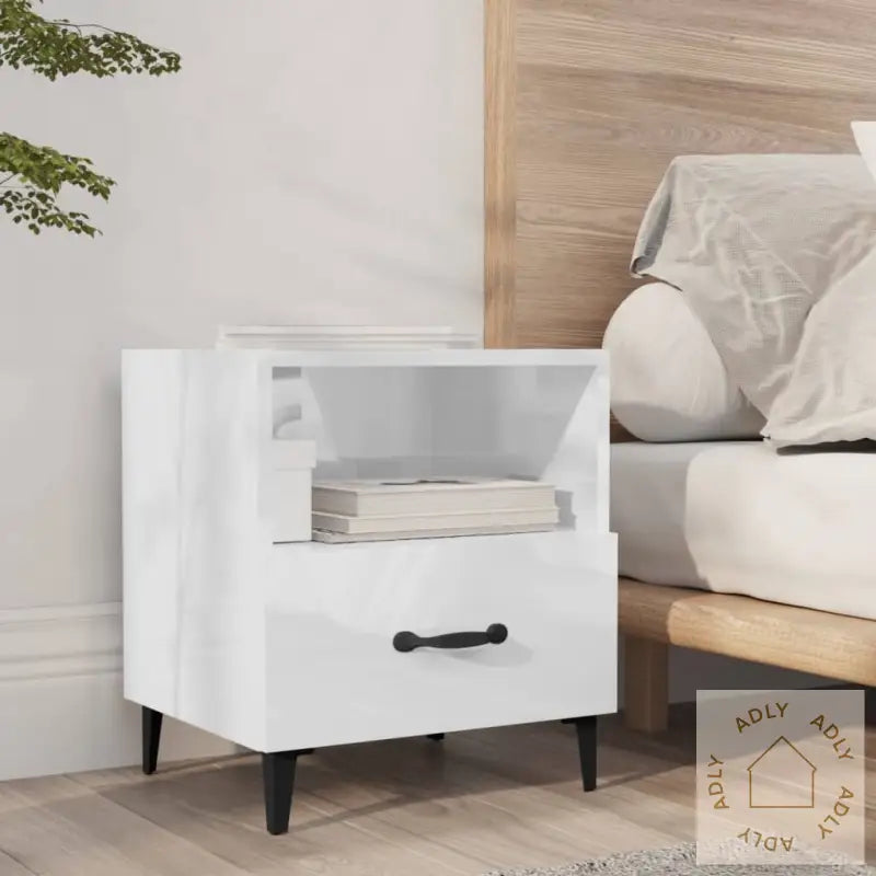 Nattbord 2 Stk Høyglans Hvit Konstruert Tre