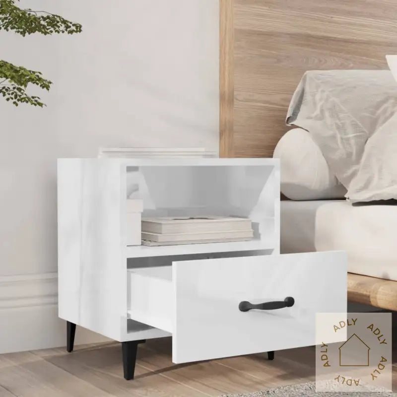 Nattbord 2 Stk Høyglans Hvit Konstruert Tre
