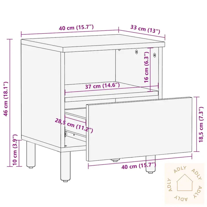 Nattbord Svart 40X33X46 Cm Konstruert Tre