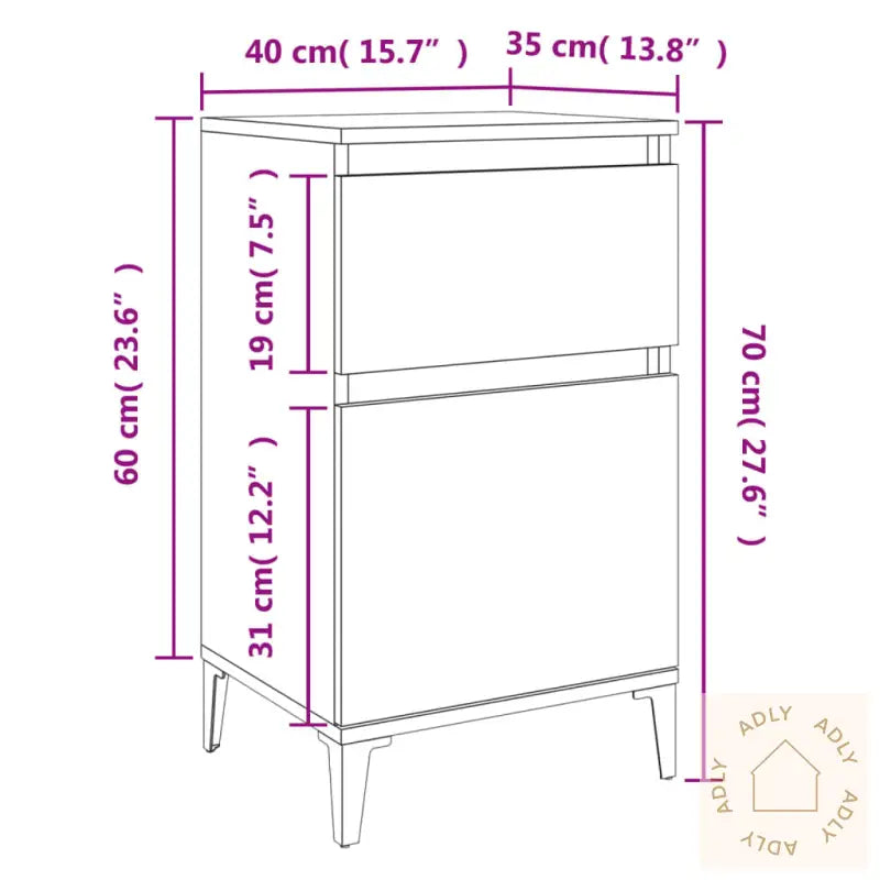 Nattbord 2 Stk Hvit 40X35X70 Cm