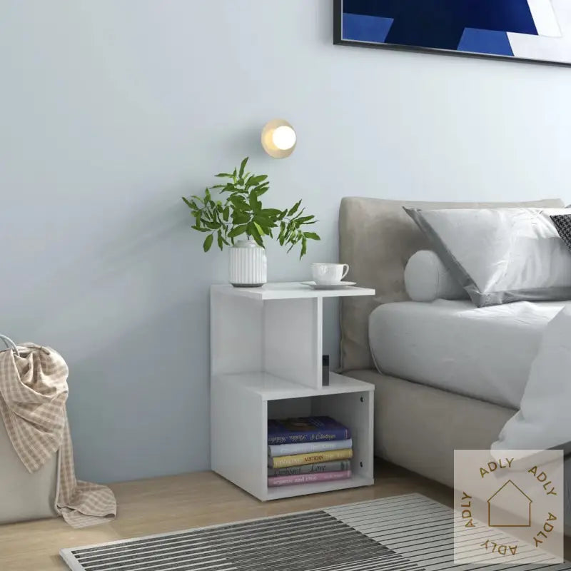 Nattbord 2 Stk Høyglans Hvit 35X35X55 Cm Konstruert Tre