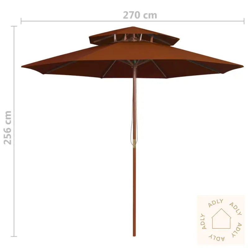 Dobbel Parasoll Med Trestang 270 Cm Terrakotta