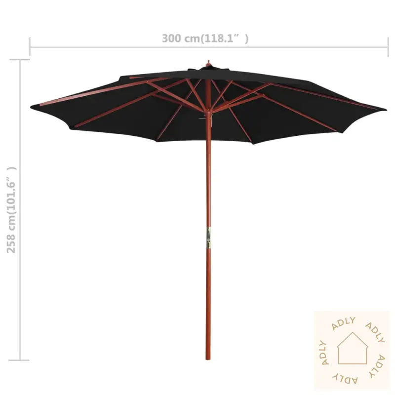 Parasoll Med Trestang 300X258 Cm Svart