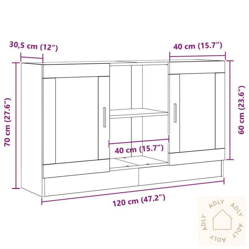 Skjenk I Svart Eik 120X30,5X70 Cm Laget Av Konstruert Tre