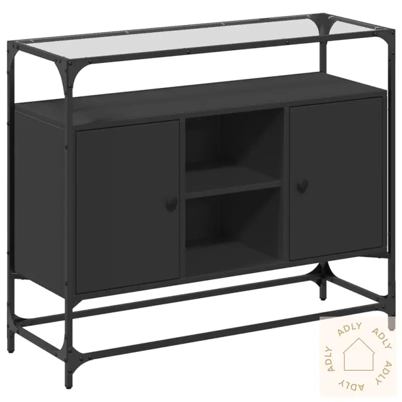 Skjenk Med Glasstopp Svart 98X35X81 Cm Konstruert Tre