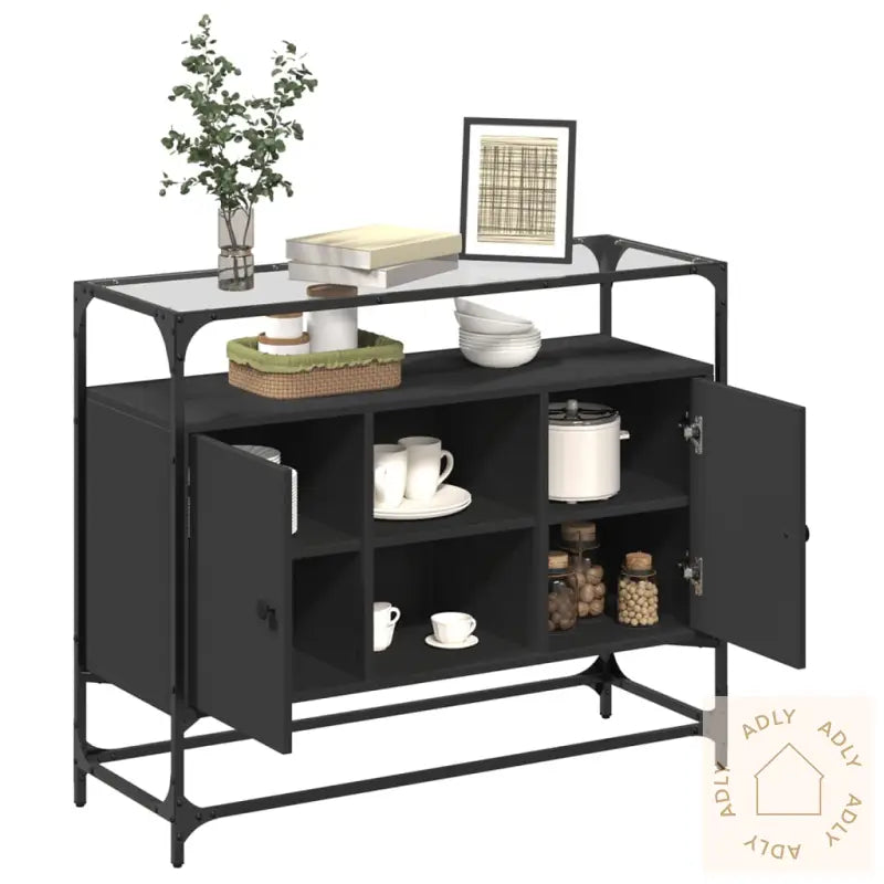 Skjenk Med Glasstopp Svart 98X35X81 Cm Konstruert Tre