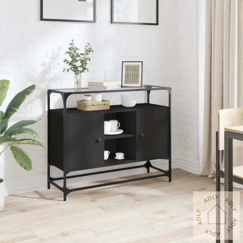 Skjenk Med Glasstopp Svart 98X35X81 Cm Konstruert Tre