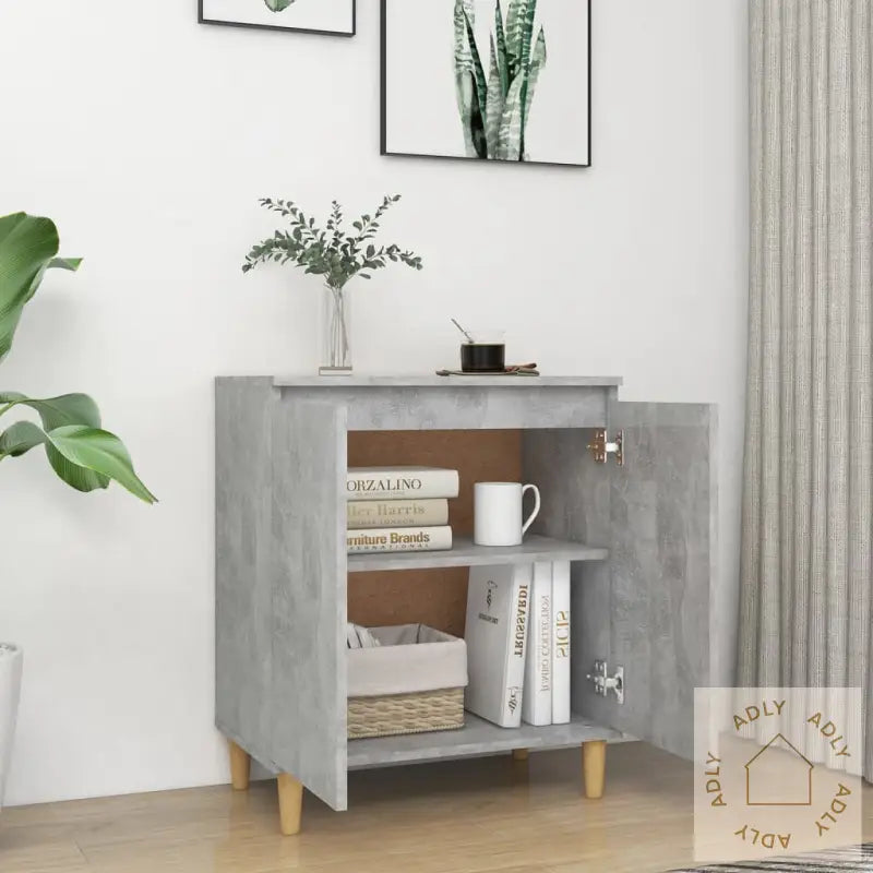 Skjenk Med Ben I Heltre Betonggrå 60X35X70 Cm Konstruert Tre
