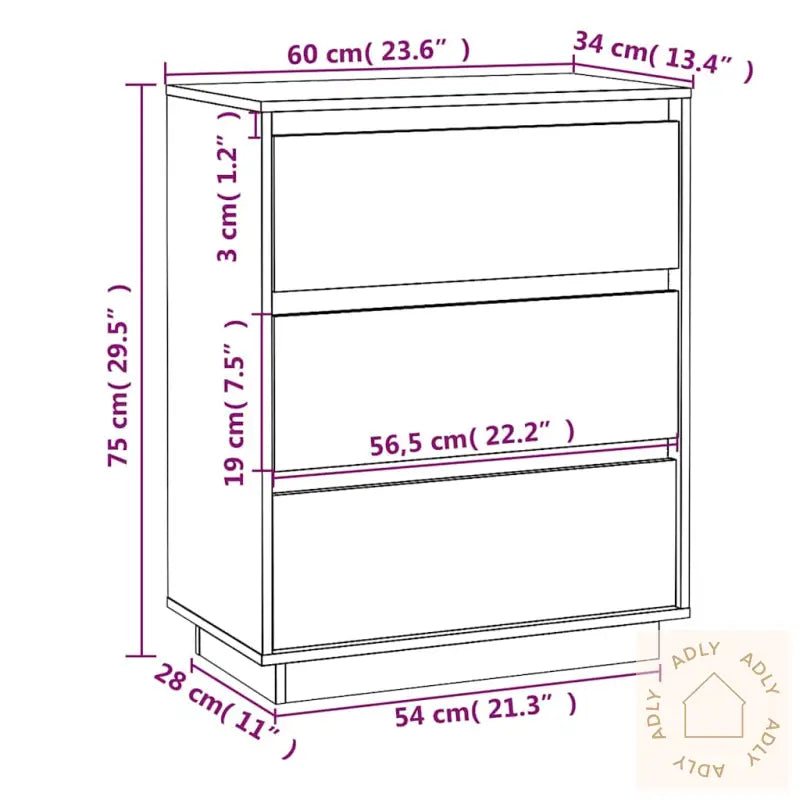 Skjenk Hvit 60X34X75 Cm Heltre Furu