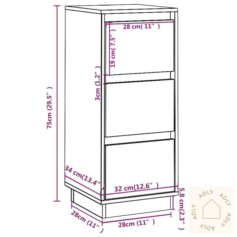 Skjenk Hvit 32X34X75 Cm Heltre Furu