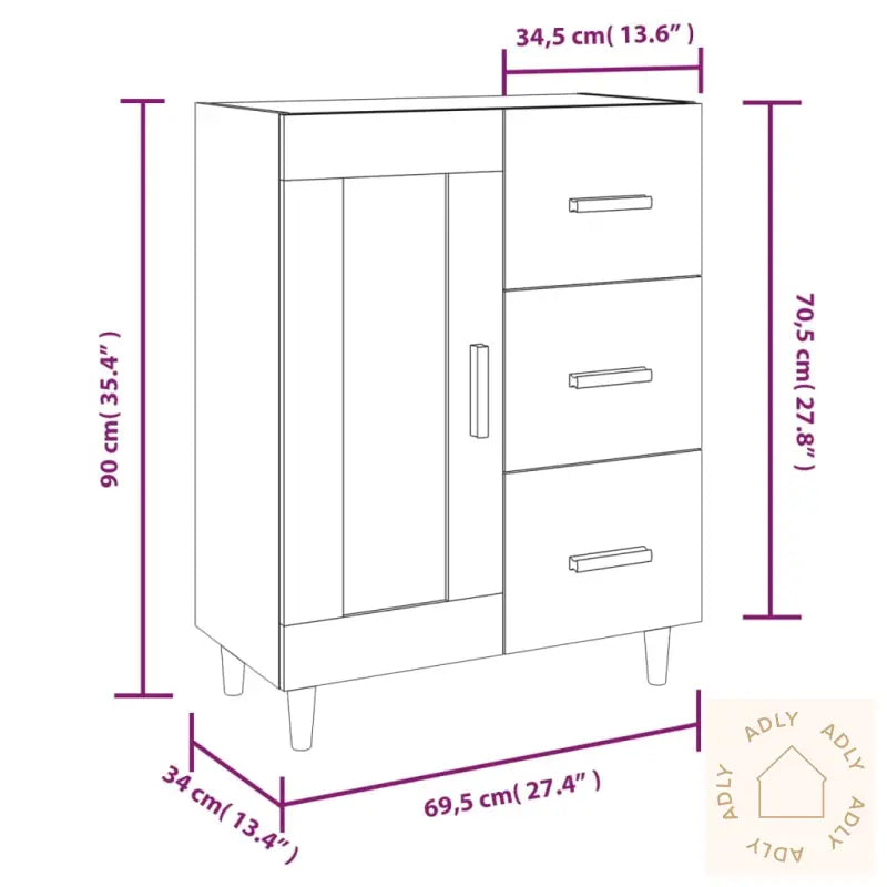 Skjenk Høyglans Hvit 69,5X34X90 Cm Konstruert Tre