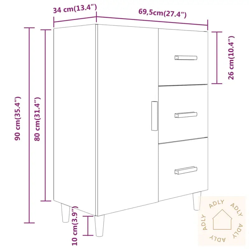 Skjenk Sonoma Eik 69,5X34X90 Cm Konstruert Tre