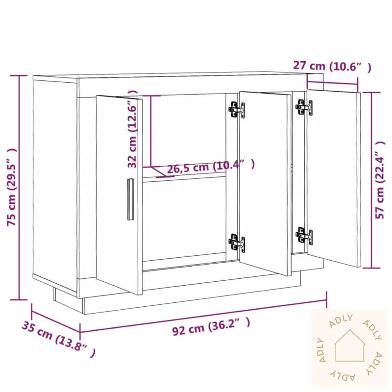 Skjenk Sonoma Eik 92X35X75 Cm Konstruert Tre