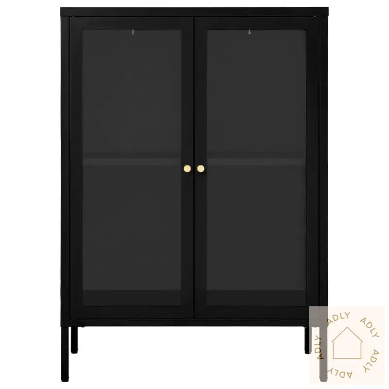 Skjenk Svart 75X35X105 Cm Stål Og Glass