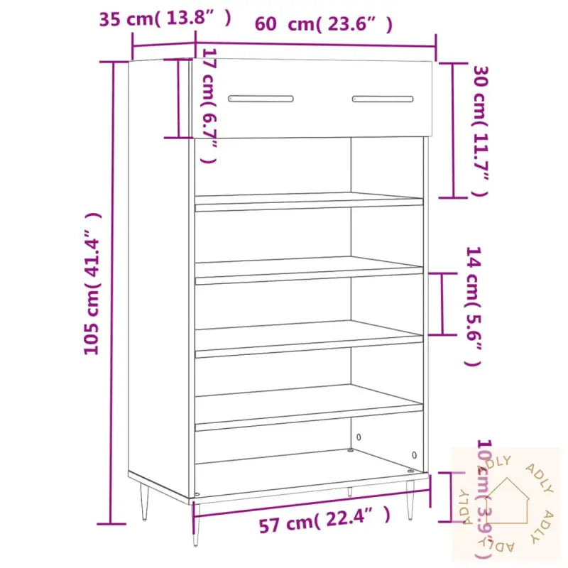 Skohylle Betonggrå 60X35X105 Cm Konstruert Tre