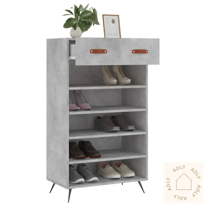 Skohylle Betonggrå 60X35X105 Cm Konstruert Tre