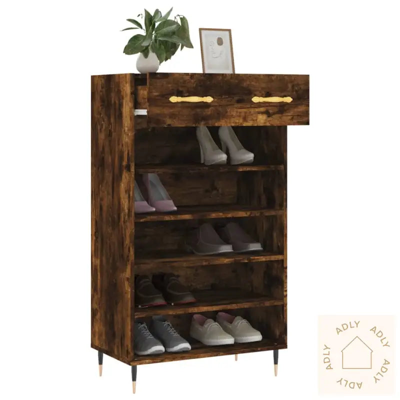 Skohylle Røkt Eik 60X35X105 Cm Konstruert Tre