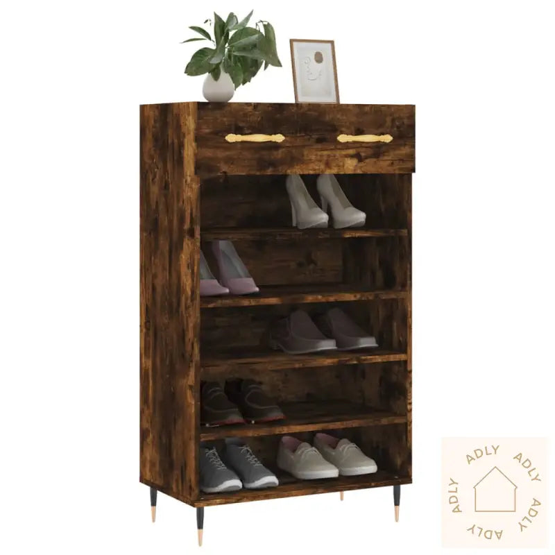 Skohylle Røkt Eik 60X35X105 Cm Konstruert Tre
