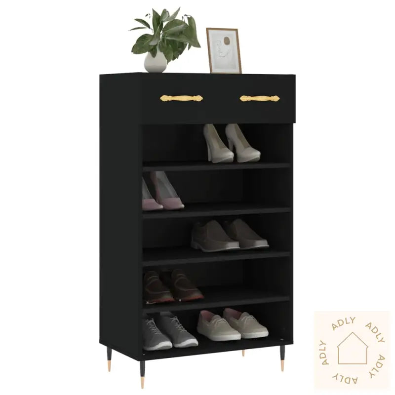 Skohylle Svart 60X35X105 Cm Konstruert Tre