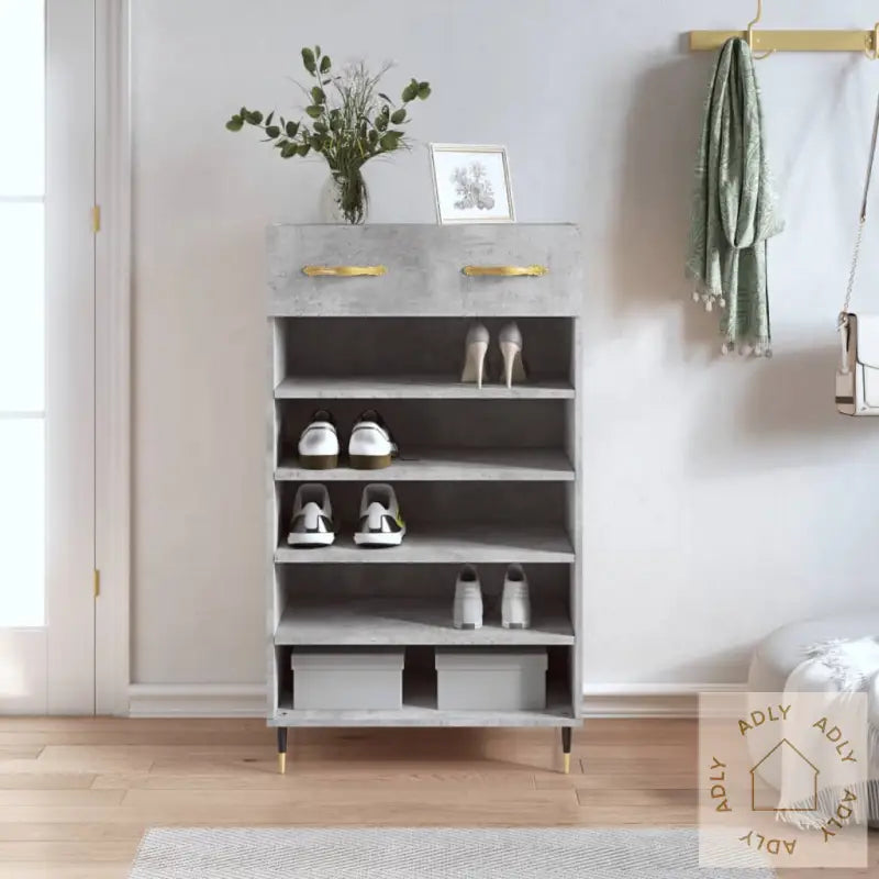 Skohylle Betonggrå 60X35X105 Cm Konstruert Tre