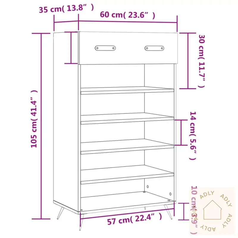 Skoskap Høyglans Hvit 60X35X105 Cm Konstruert Tre