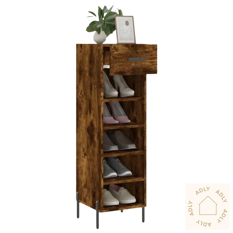 Brown trehylle til skoboden, elegant skohylle i slitesterkt treverk for smart oppbevaring