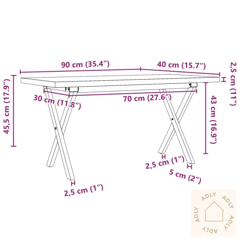 Salongbord X-Ramme 90X40X45,5 Cm Heltre Furu Og Stål