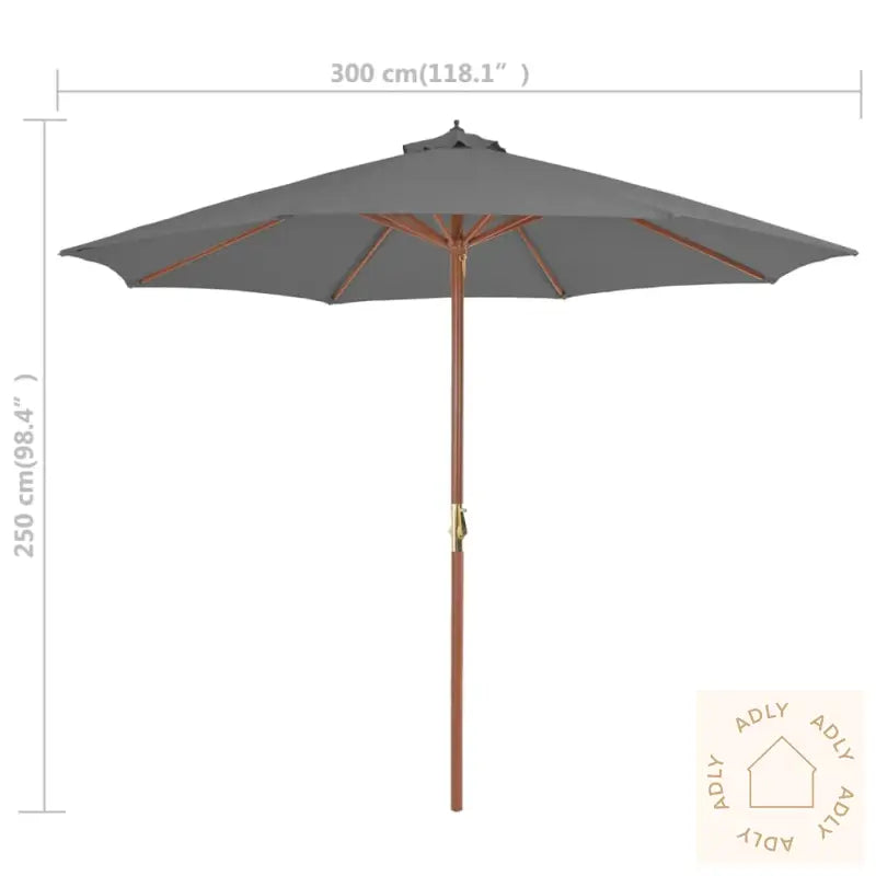 Parasoll Med Trestang 300 Cm Antrasitt