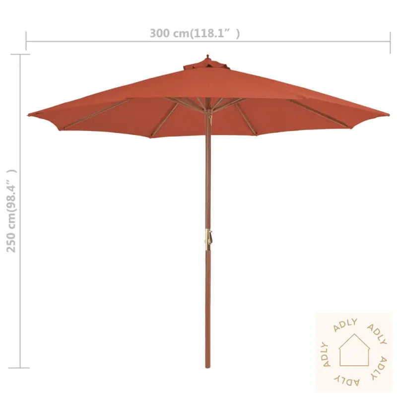 Parasoll Med Trestang 300 Cm Terrakotta