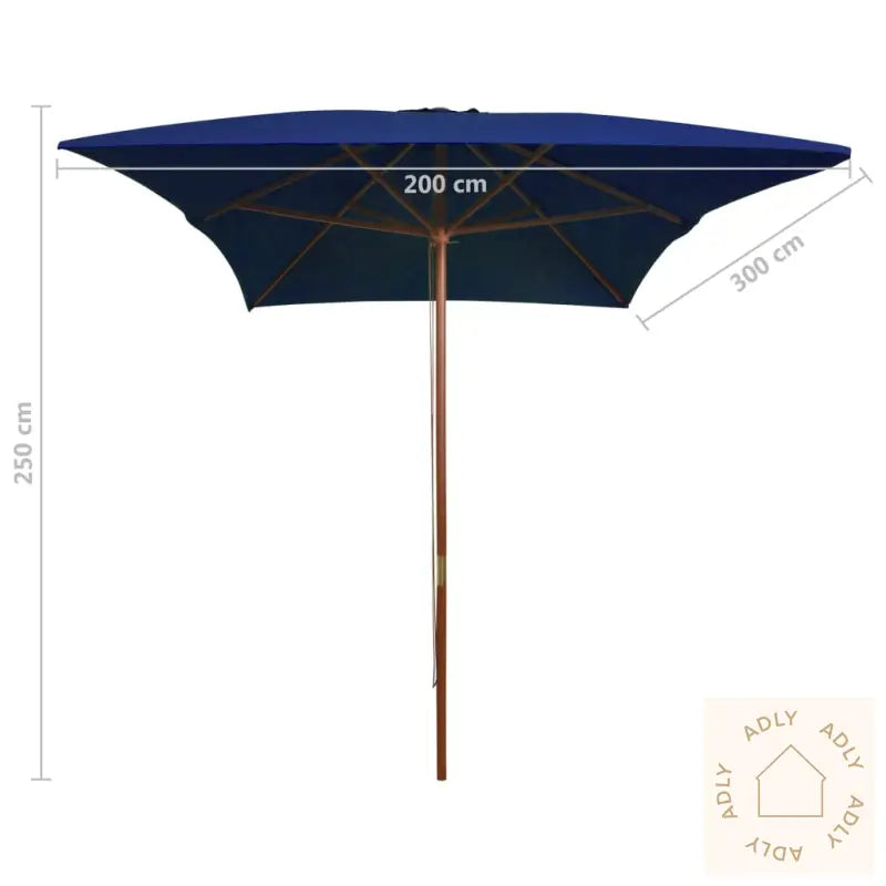 Hageparasoll Med Trestang Blå 200X300 Cm