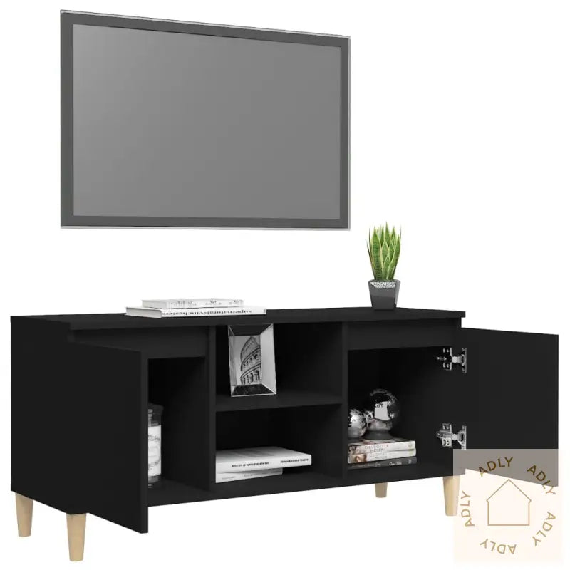 Tv-Benk Med Ben I Heltre Svart 103,5X35X50 Cm
