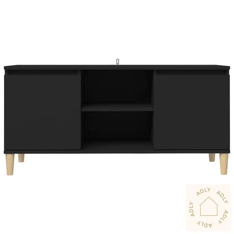 Tv-Benk Med Ben I Heltre Svart 103,5X35X50 Cm