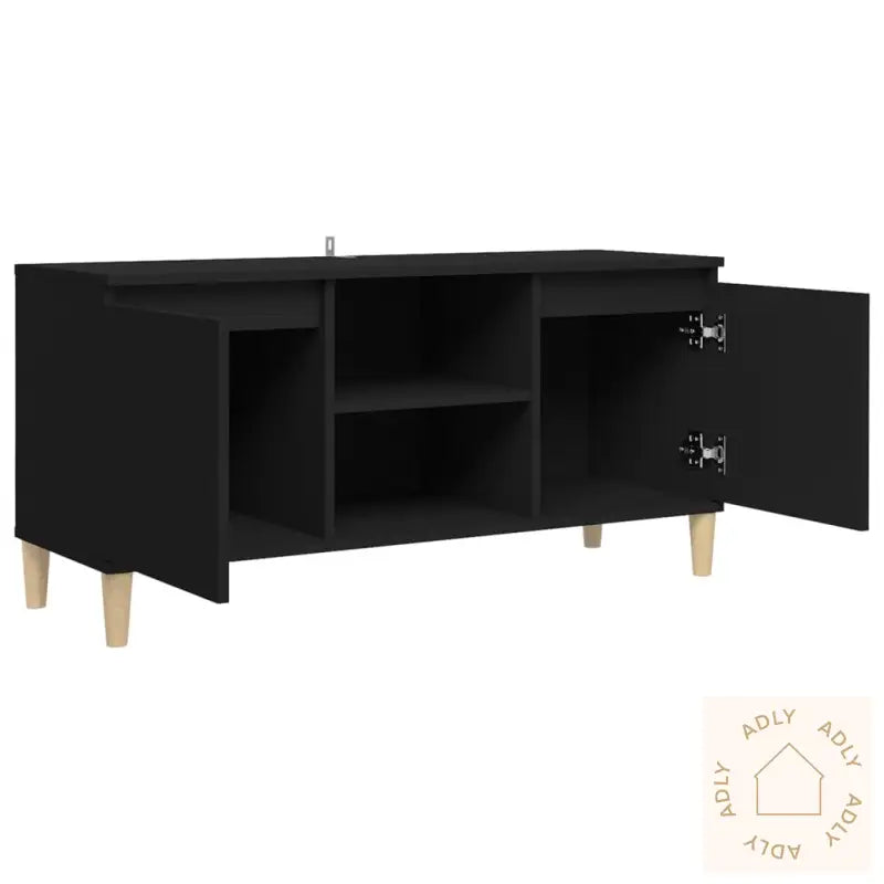 Tv-Benk Med Ben I Heltre Svart 103,5X35X50 Cm