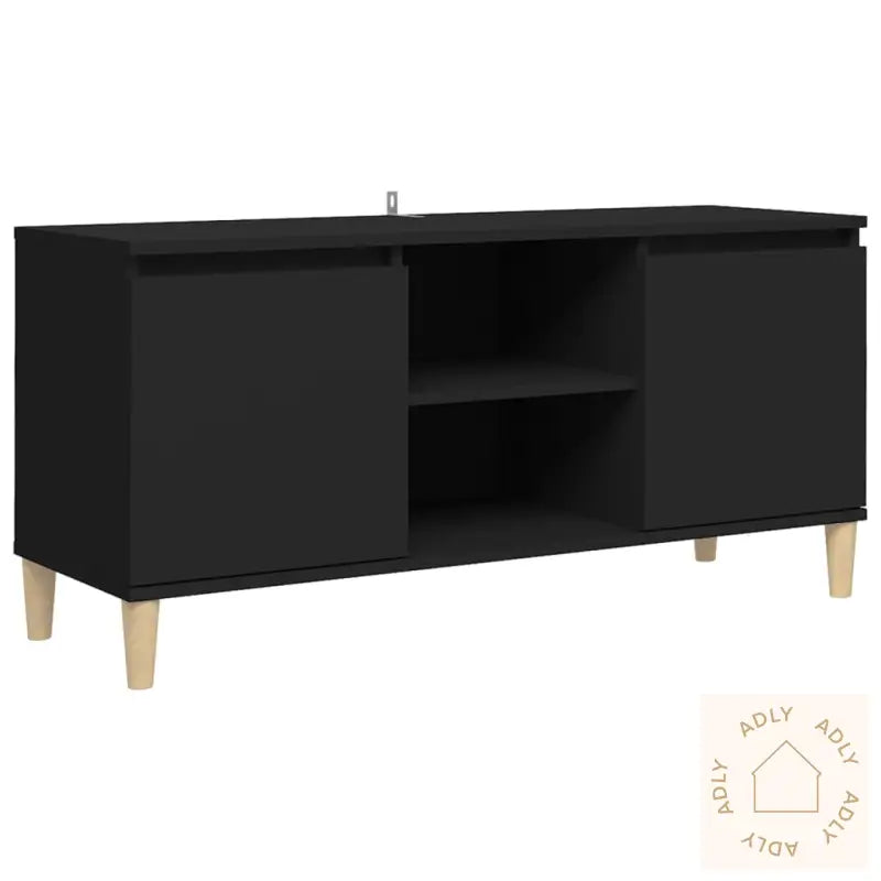 Tv-Benk Med Ben I Heltre Svart 103,5X35X50 Cm