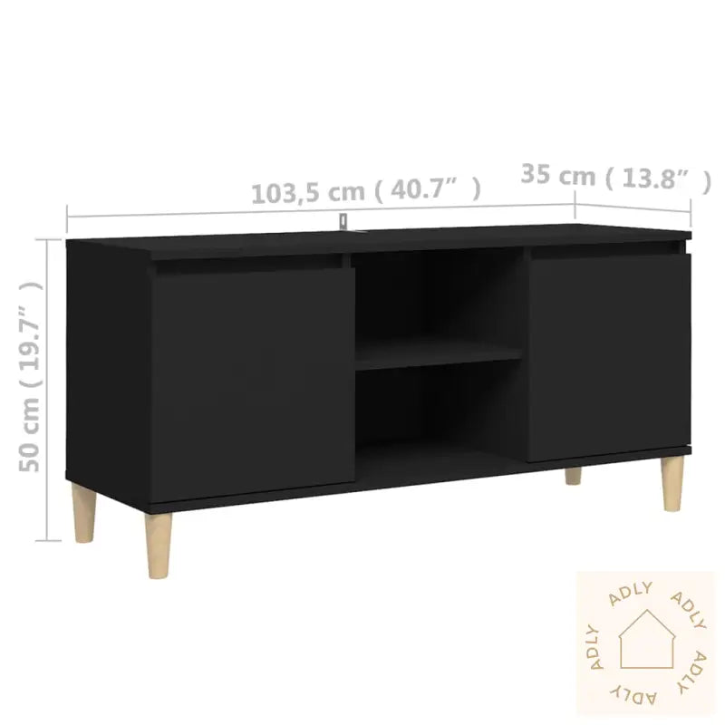 Tv-Benk Med Ben I Heltre Svart 103,5X35X50 Cm